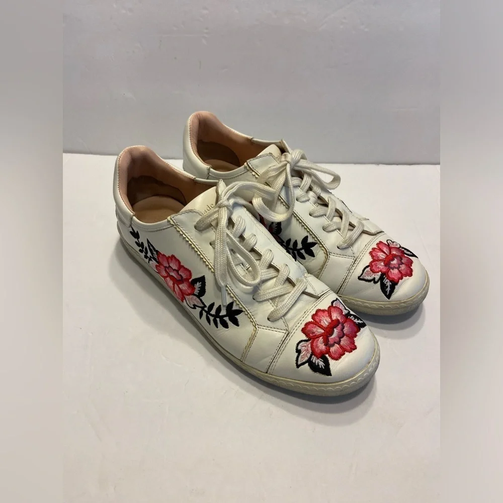 KATE SPADE EVERHART FLORAL LEATHER SHOES EMBROIDERED WHITE SNEAKERS SIZE 9.5